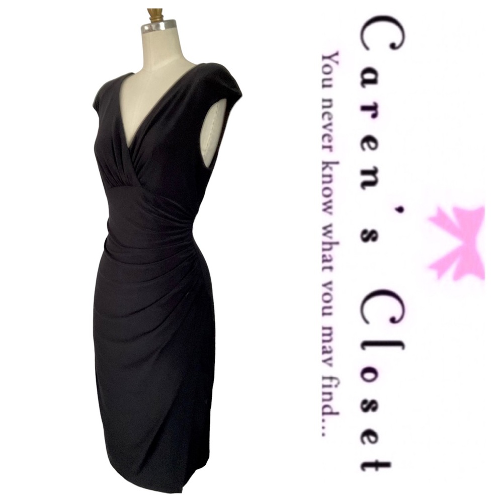Lauren by Ralph Lauren Black Stretch Sleeveless Surplus Ruched Sheath Dress - Picture 1 of 7